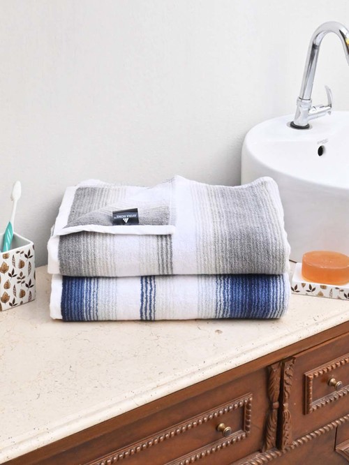 Avi Living Classy Stripe Blue & Grey 600 GSM Bath Towels