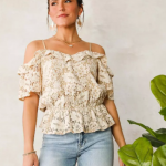 8 Peach Lace Cold Shoulder Top