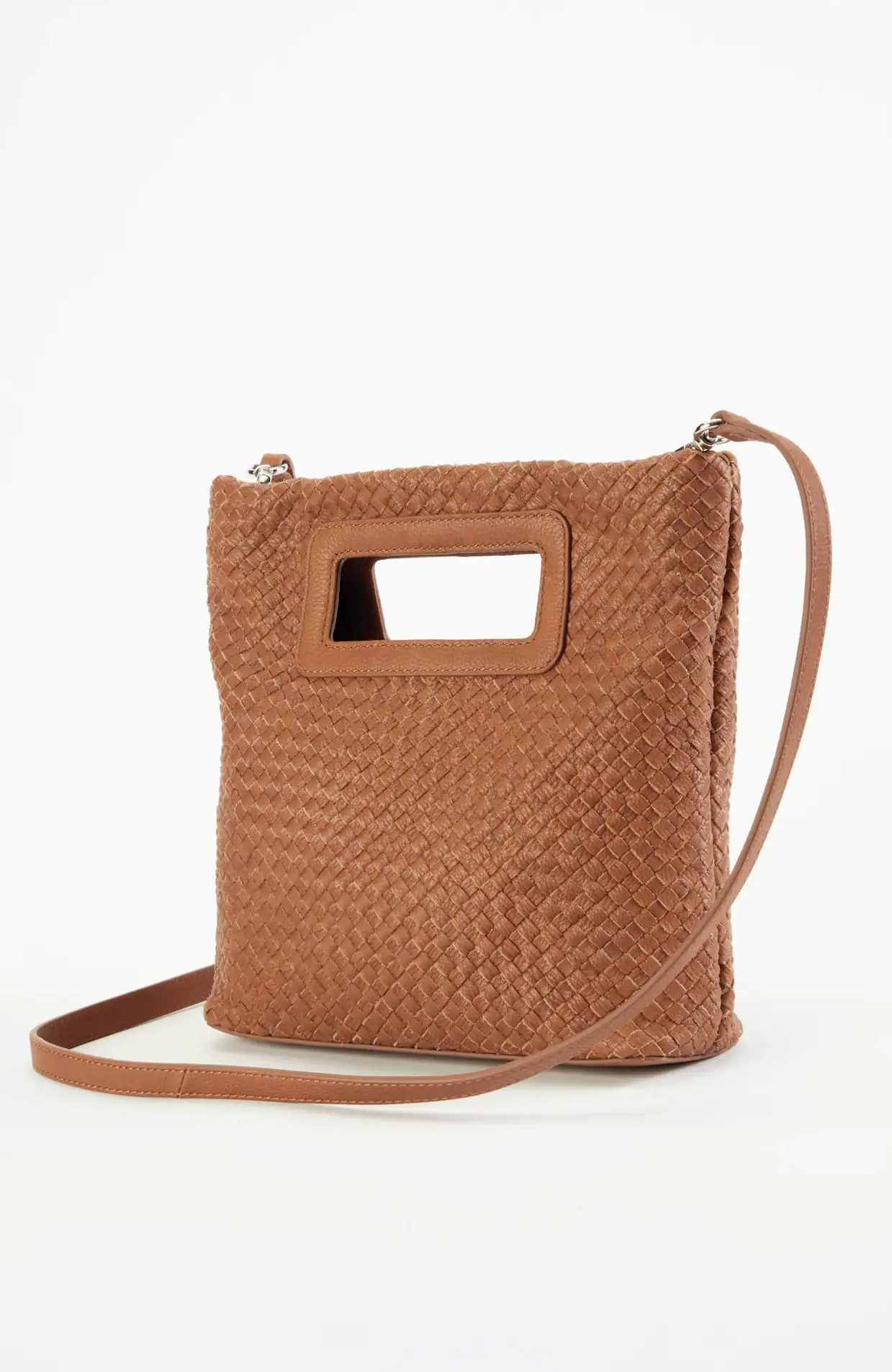 Woven Leather Foldover Cross-Body Bag