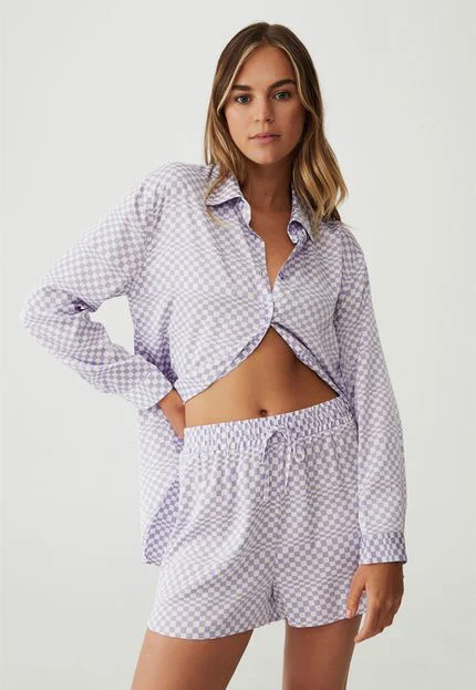 Short de Pijama Cotton On Geométrico LilásBranco